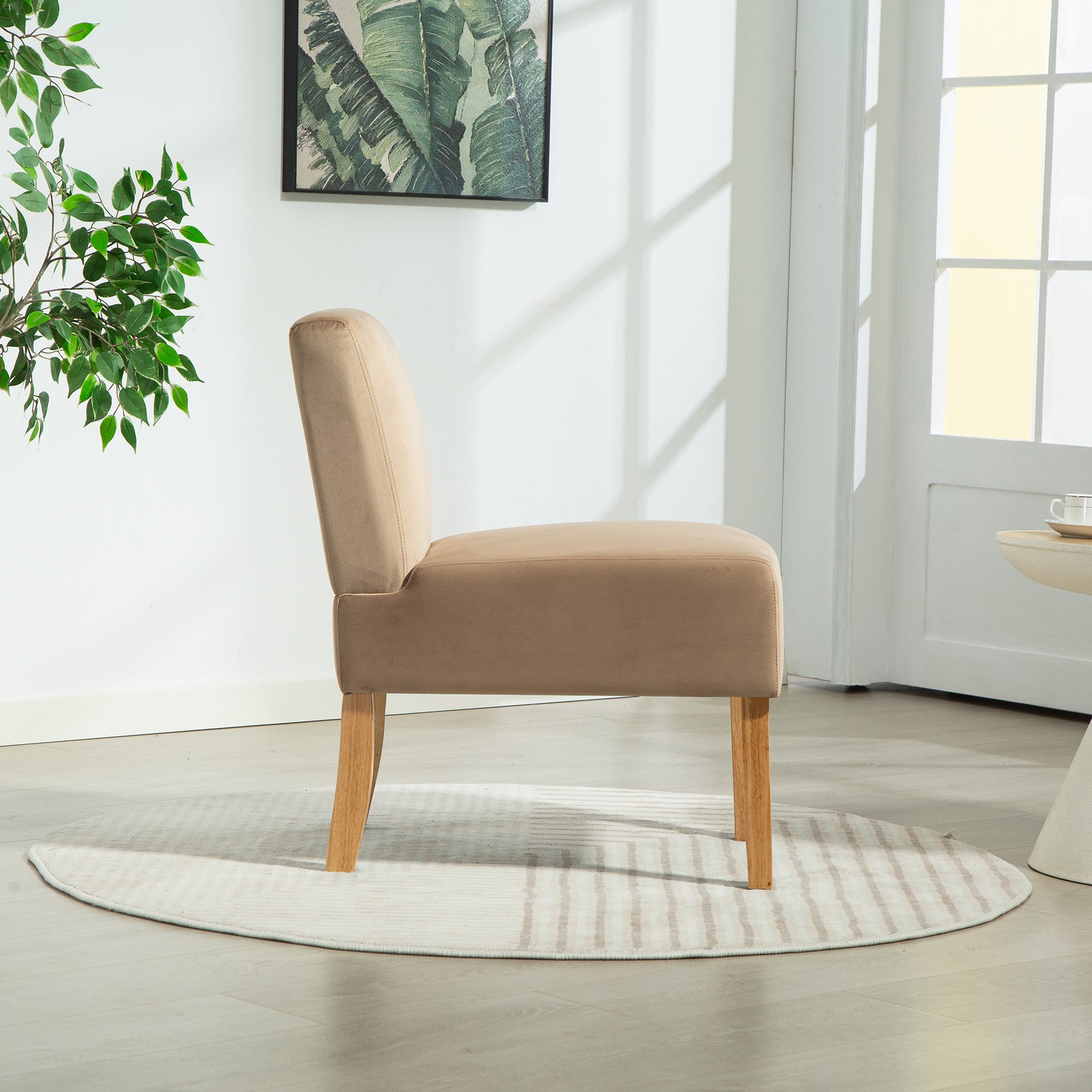 Corina Velvet Fabric Armless Accent Chair | Light Brown
