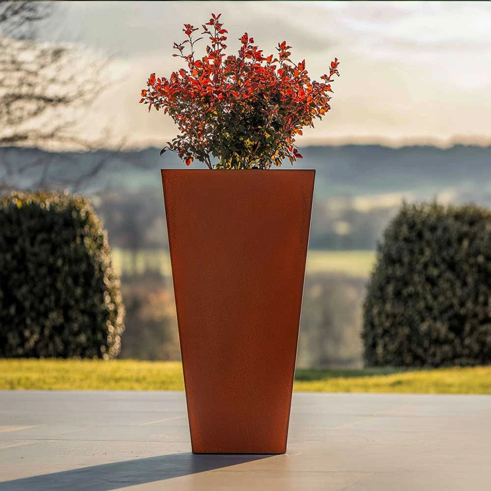 Corten Steel Tall Tapered Square Planter - Pre-rusted | 30cm x 30cm x 70cm | Brown