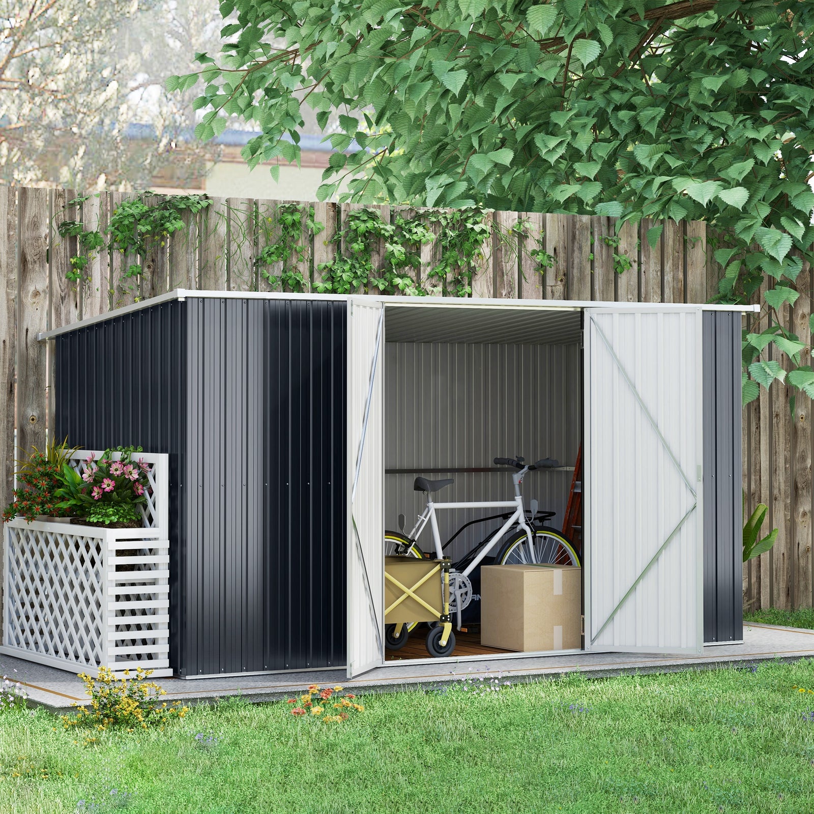 11 X 5.6ft Galvanised Metal Garden Shed With Lockable Doors
