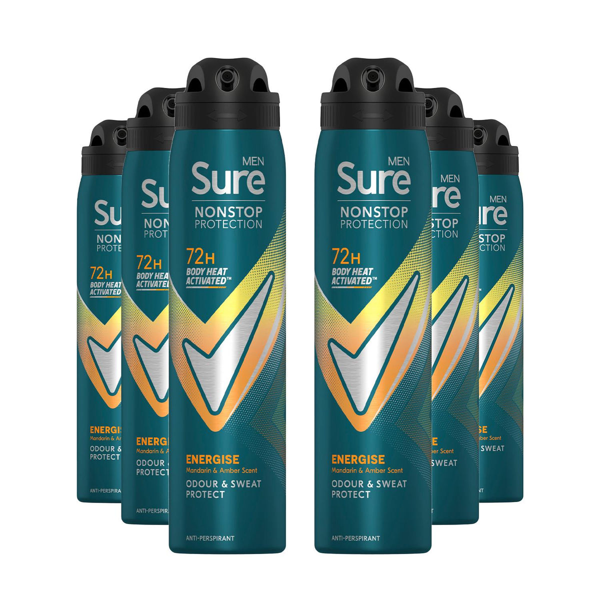 Men Energise Deodorant Spray With 72h Nonstop Protection 250ml, 6 Pack | Set of 6