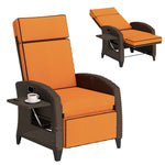 Garden Recliner With Cushion, Rattan Recliner Chair With Armrests | Orange