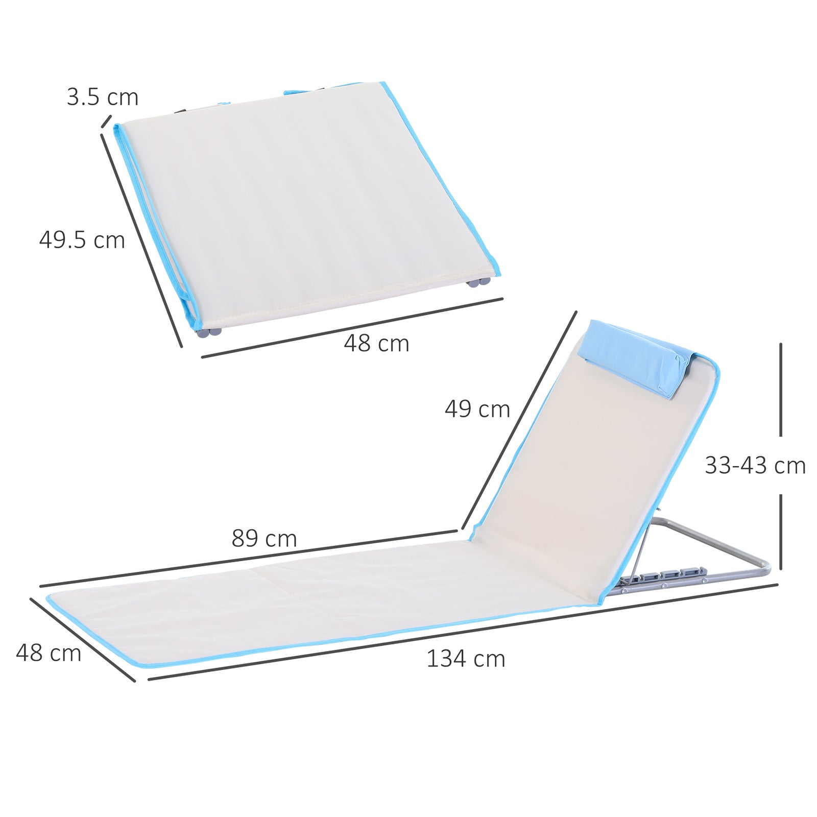 2pc Outdoor Beach Mat Steel Reclining Chair Set W/ Pillow | Cream