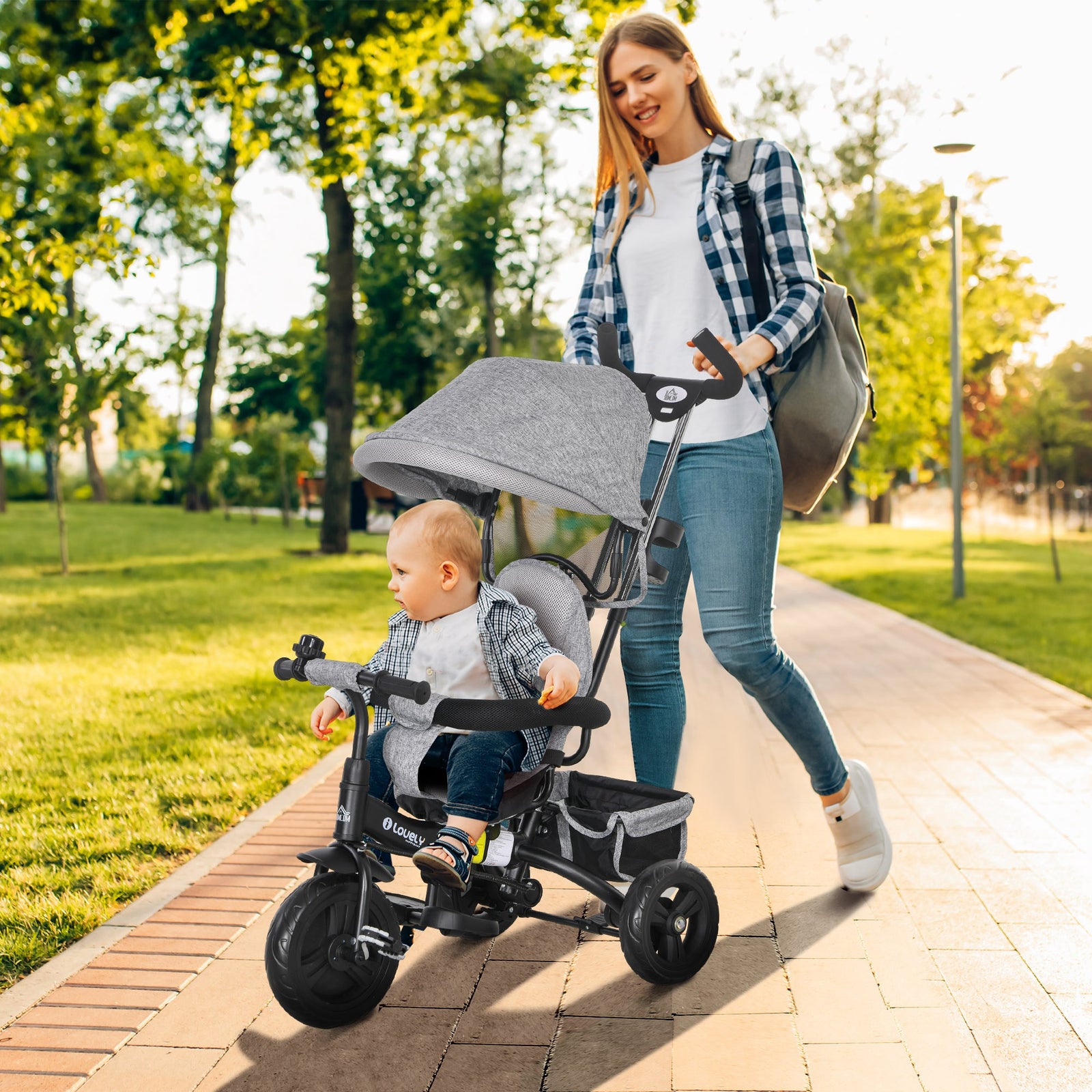 6 In 1 Kids Trike, Stroller With Parent Handle | Grey