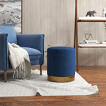 Modern Round Footstool, Fabric Upholstered Foot Rest | One Size | Blue