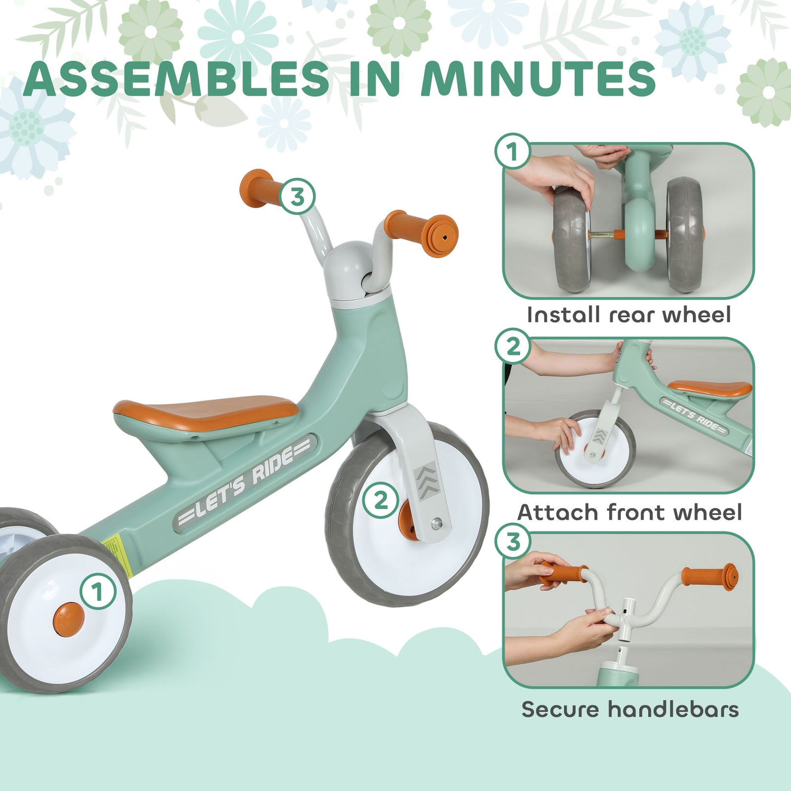 Baby Balance Bike With 3 Wheels For 12-36 Months | Green