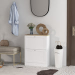 2 Flip Drawer Narrow Shoe Cabinet With Adjustable Shelves, White