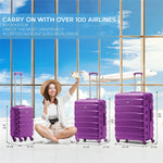 Set Of 3 Hard Shell Suitcase Cabin & Check In Cases With Tsa Lock - Overhead Cabin With Medium & Large Check-in Bag | Set of 3 | Purple