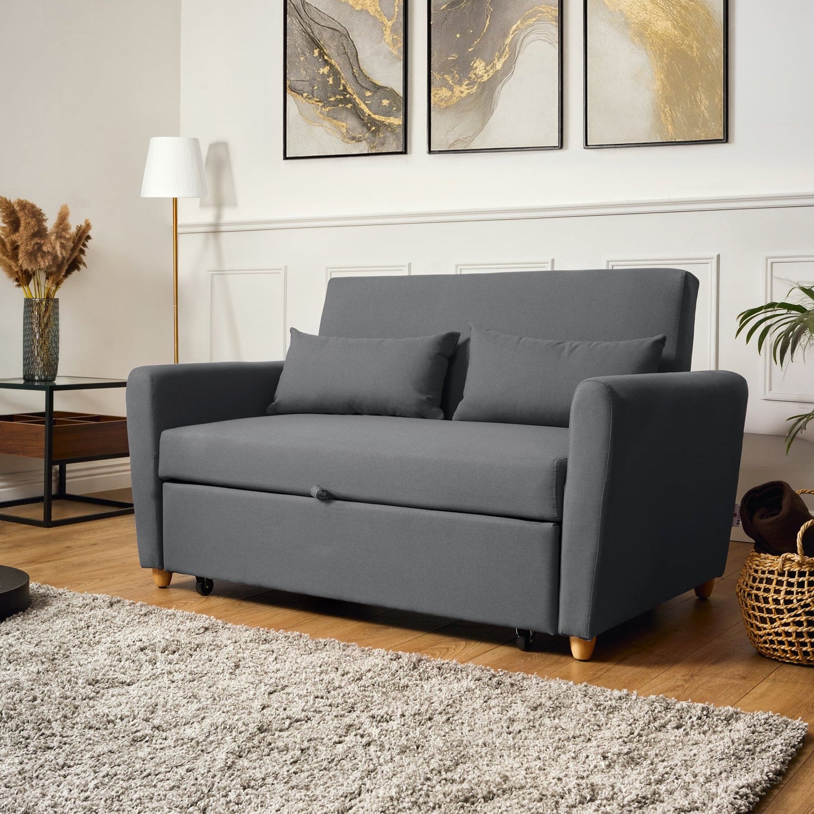 2-seater Pull Out Sofa Bed - Convertible Sleeper Sofa | Grey