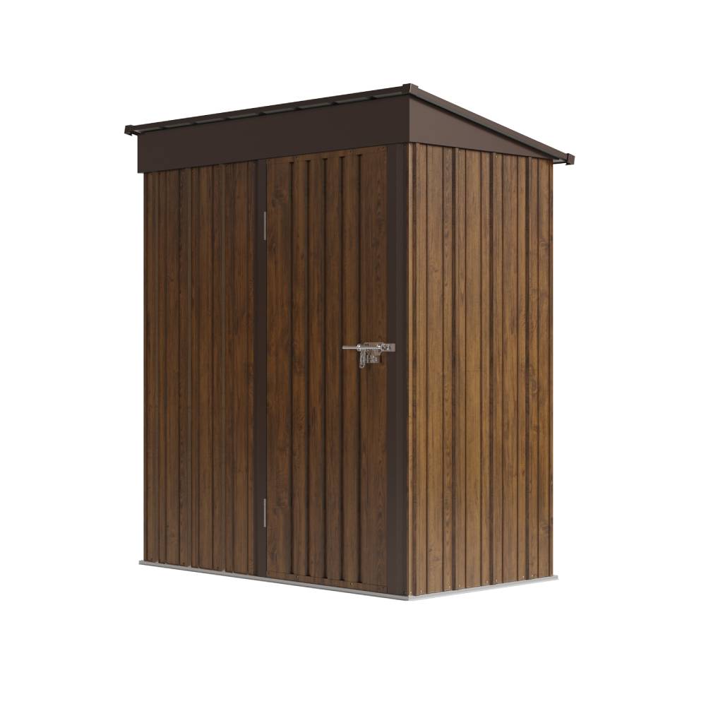 3x5 Ft Outdoor Pent Roof Metal Garden Storage Shed With 3d Brown Wood Grain Finish