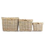 Square Tapered Rope Handled Rattan Planter With Plastic Lining | Set of 3 | Natural