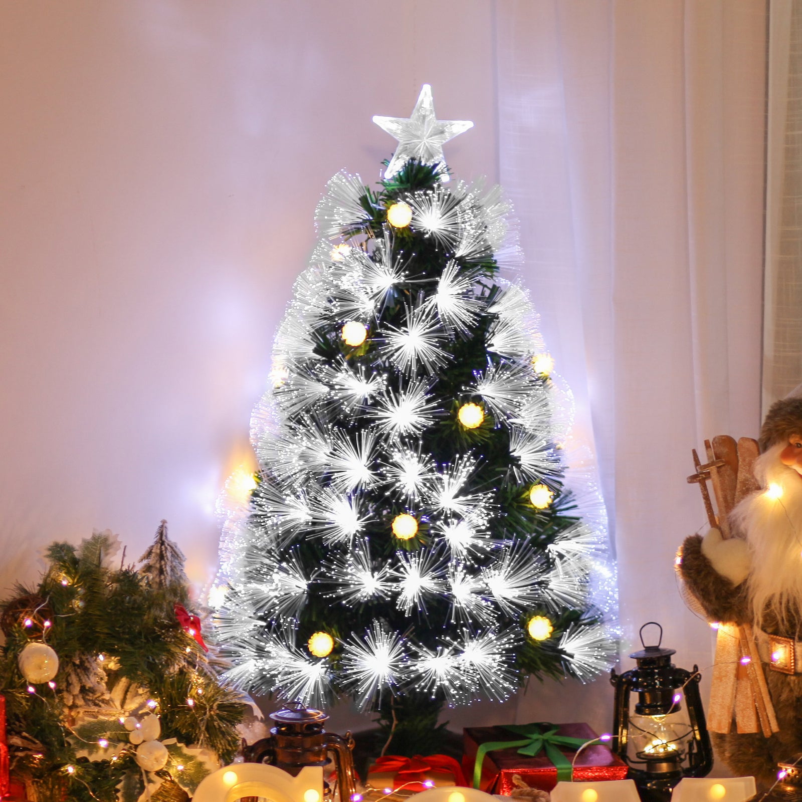 3ft White Light Artificial Christmas Tree W/ 90 Led Star Topper Tri-base | 3ft | Green