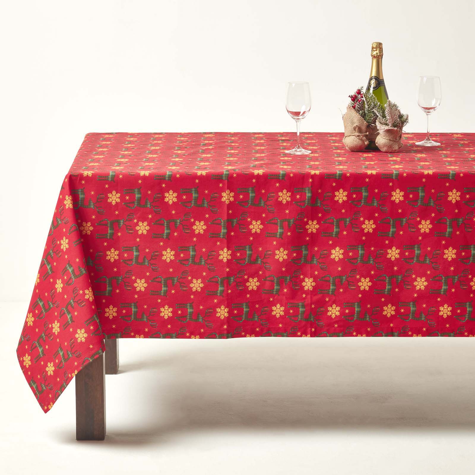Red Reindeer 100% Cotton Christmas Tablecloth | 137 x 178cm | Red