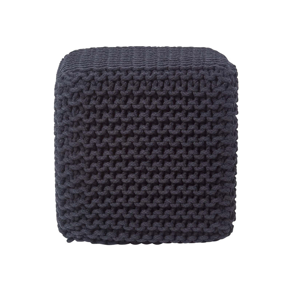 HOMESCAPES Black Cube Cotton Knitted Pouffe Footstool