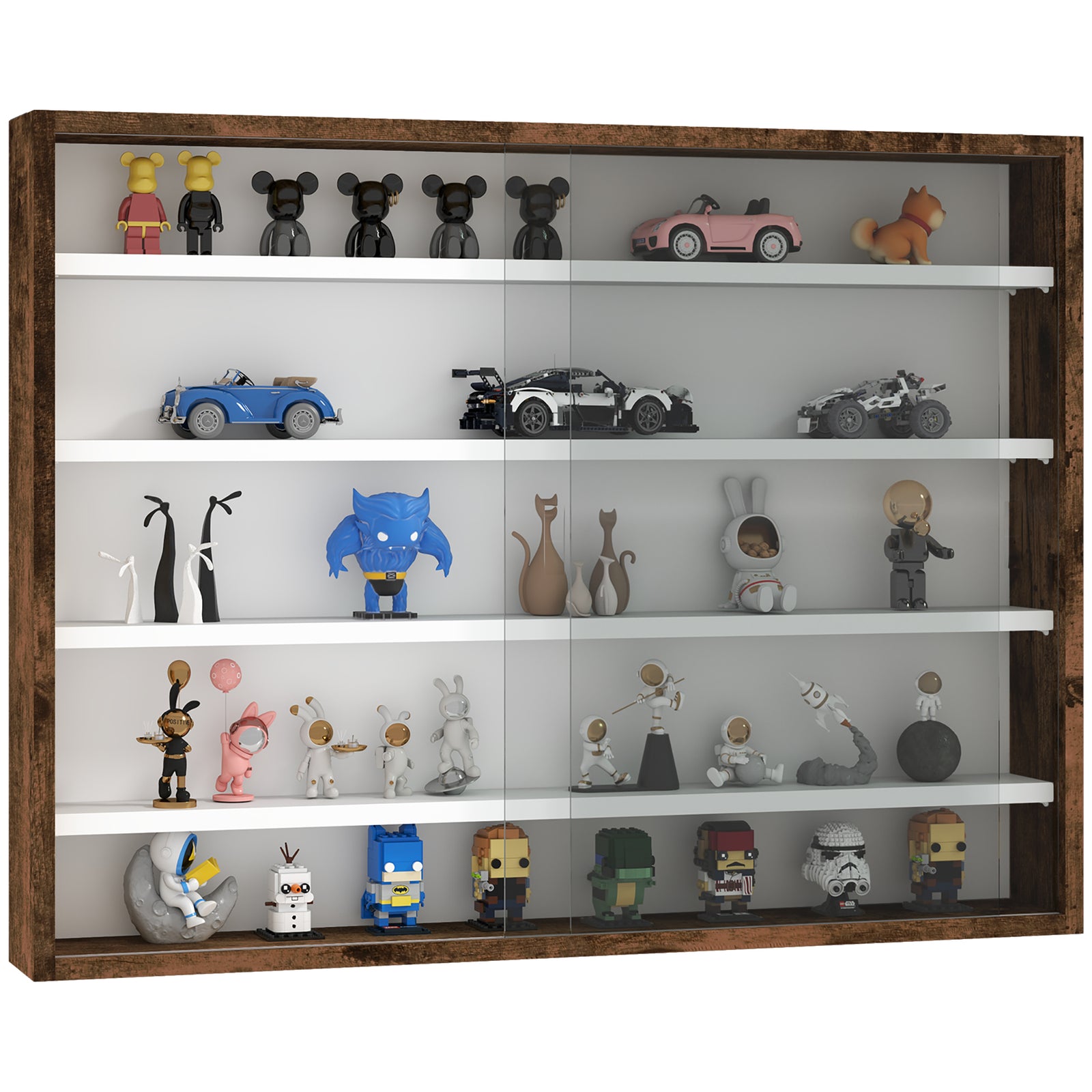 5-tier Wall Display Shelf Unit Cabinet W/ Shelves | Brown