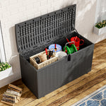 450l Rattan Deck Storage Box – Large Outdoor Garden Furniture Organizer, Weatherproof Patio Storage Chest | Black