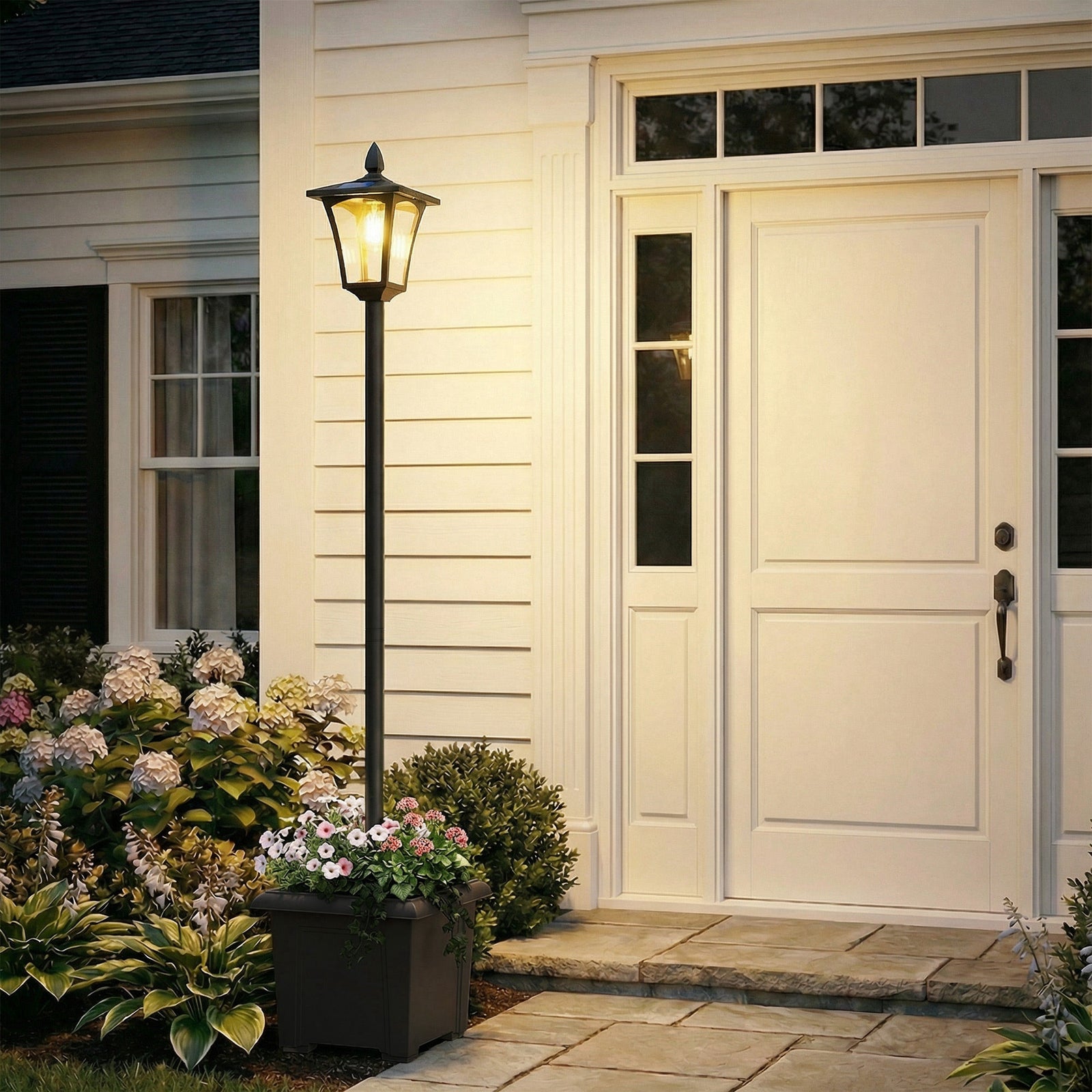 Outsunny 160cm Garden Solar Lamp Post Light, Led Solar Light Post, Black