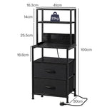 Levede Bedside Table With Charging Station,led Light 2 Drawers Storage Black
