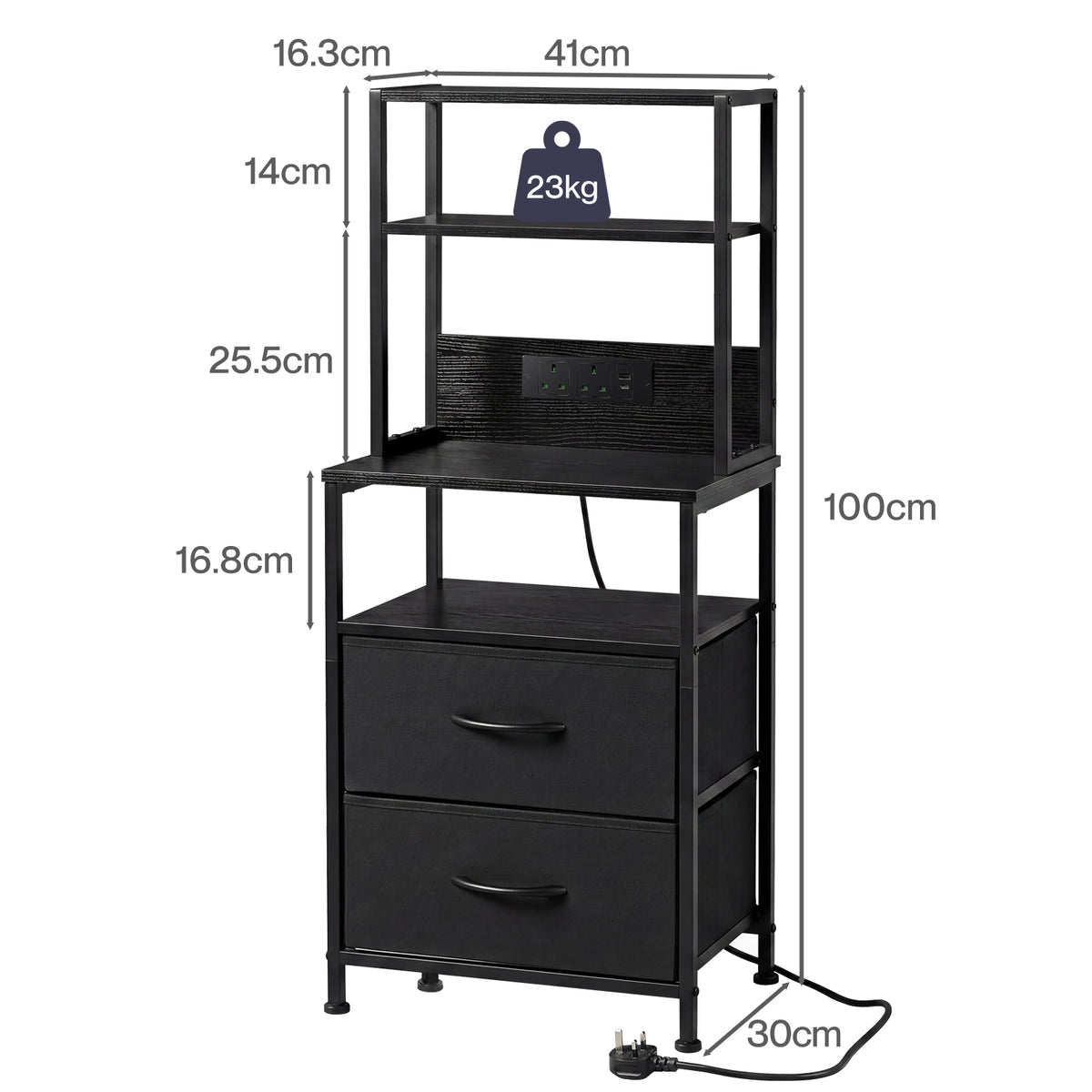 Levede Bedside Table With Charging Station,led Light 2 Drawers Storage Black