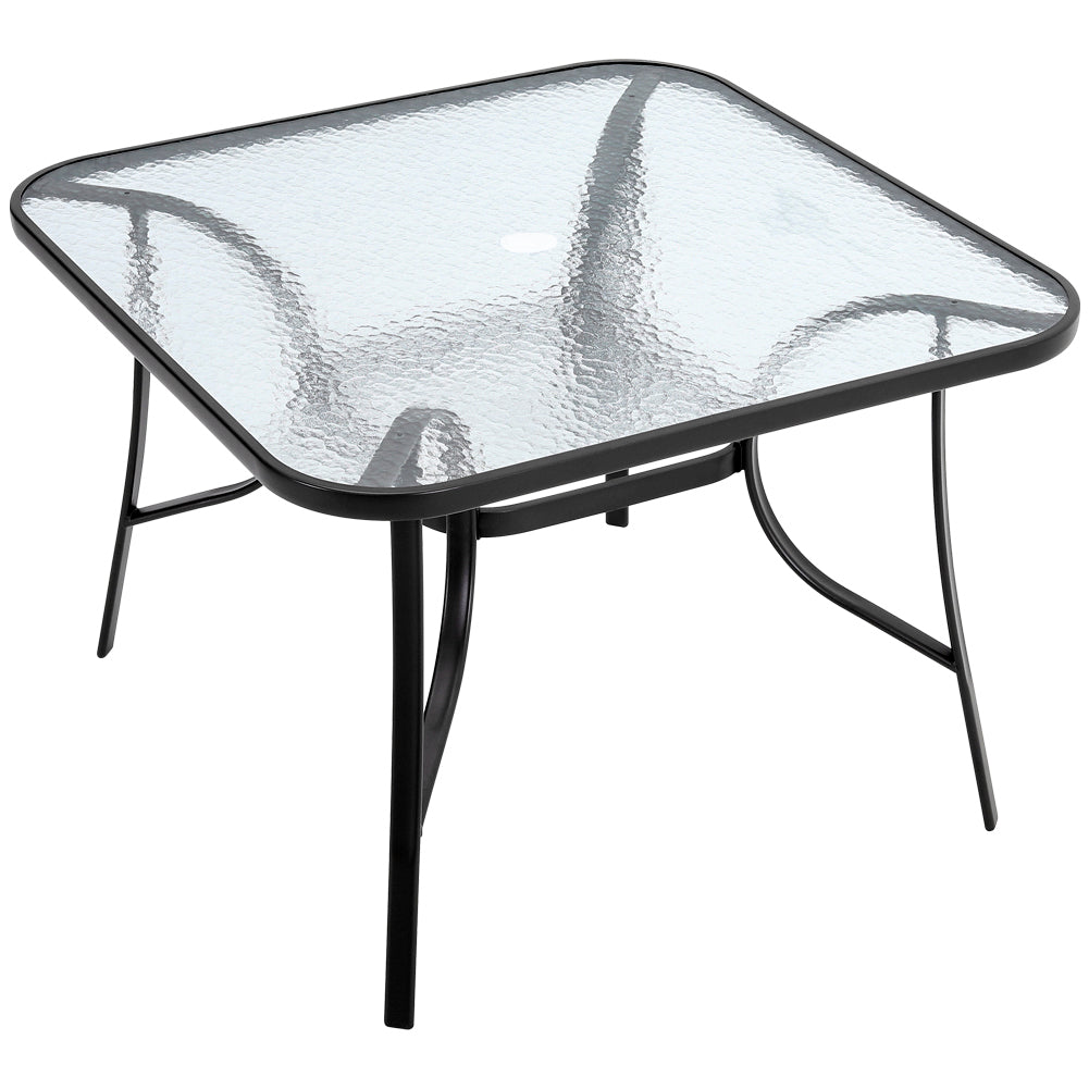 Square Tempered Glass Outdoor Coffee Table With Parasol Hole - 105cm X 72cm H