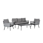 4-piece Garden Furniture Set With Sofa, 2 Armchairs & Table, Galvanised Steel Frame, Rope Weave Design, Weather-resistant Cushions | Grey