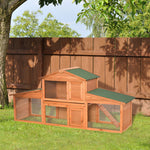 Deluxe Fir Wood Rabbit Hutch 2-tier Metal Guinea Pig Small Animal House