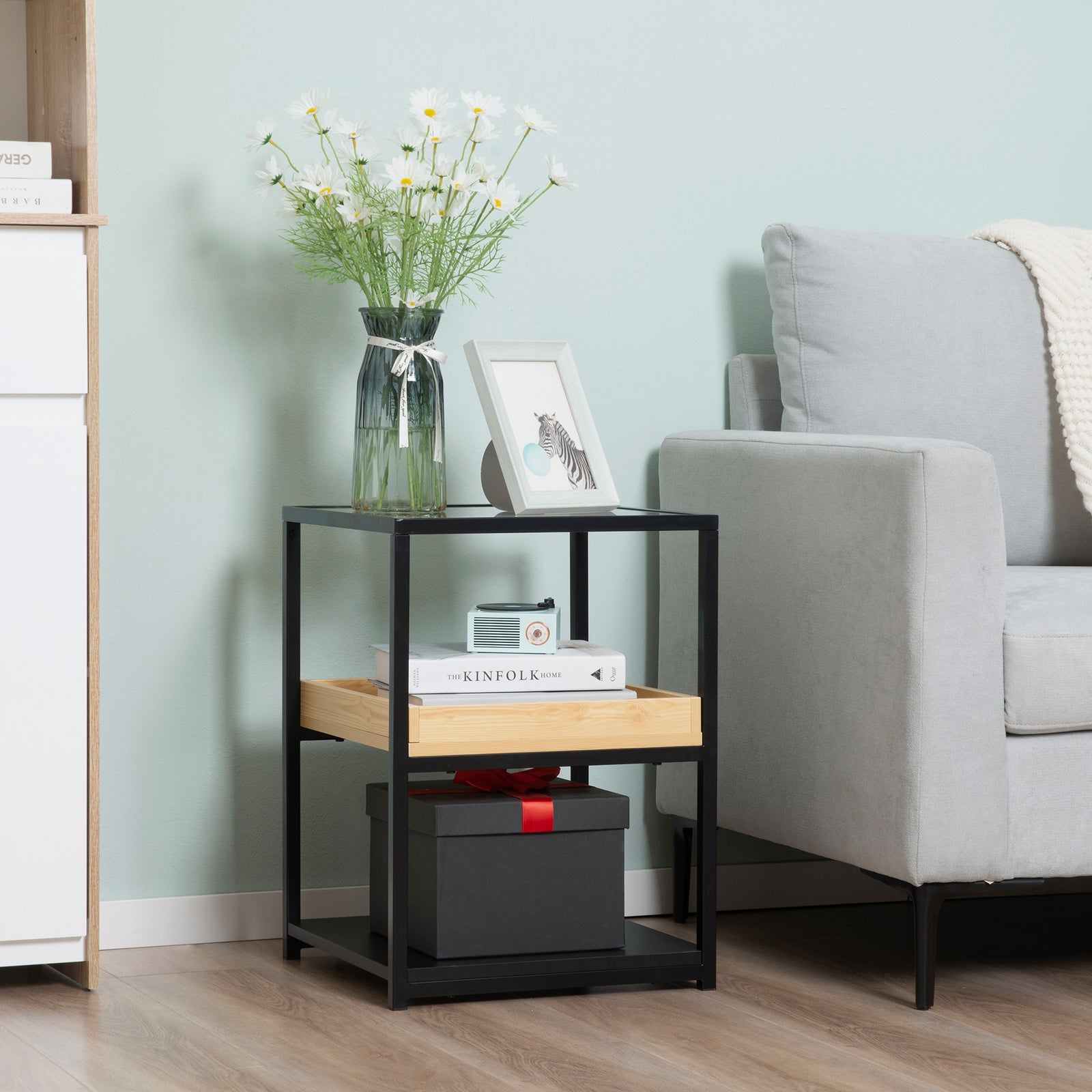 Industrial Side Table W/ 3-tier Storage Shelves | Natura