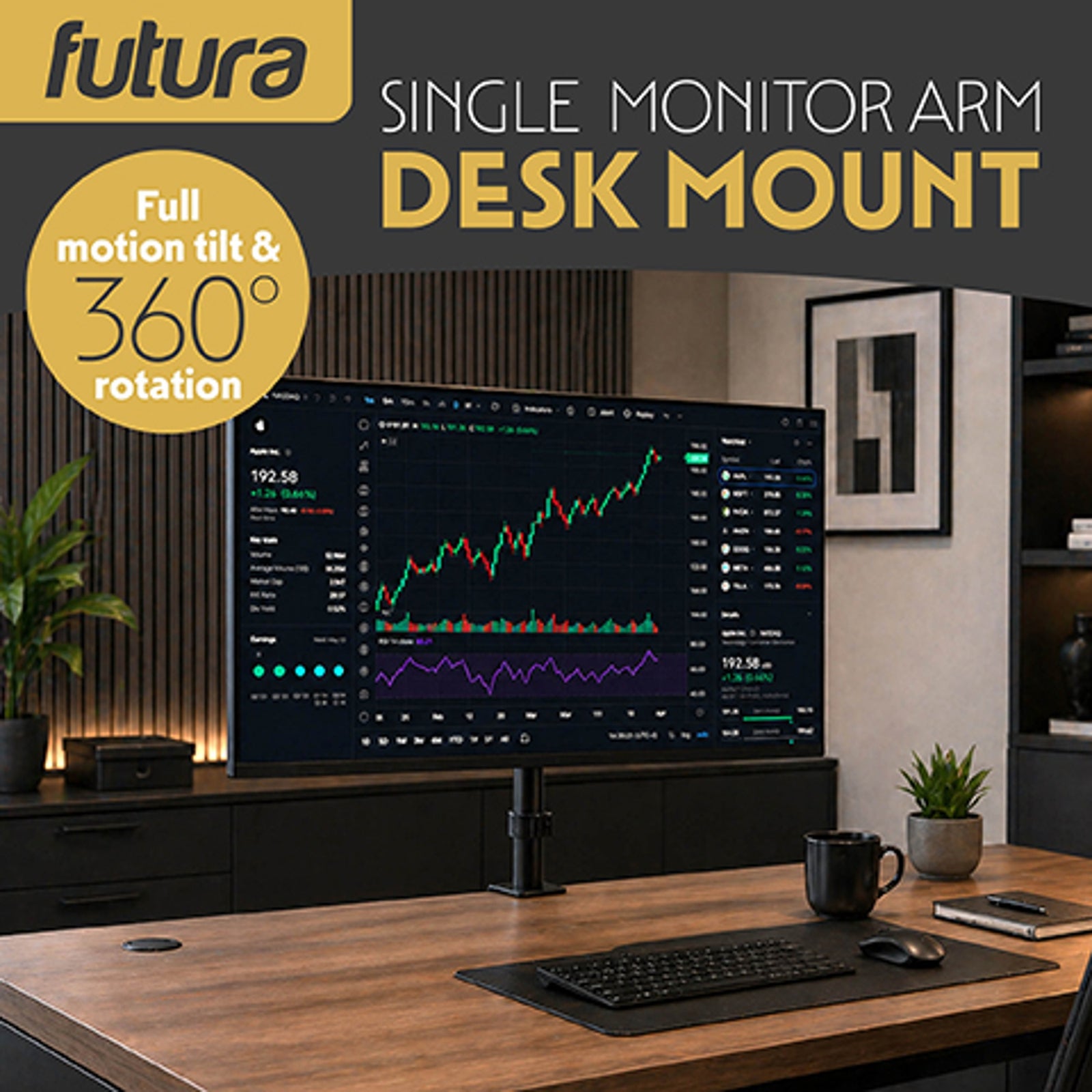 Futura Futura Single Monitor Stand 13 To 32 Inch Height Adjustable Clamp Mount Supports 8kg