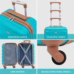 Set Of 3 Hard Shell Suitcase Cabin & Check In Cases With Tsa Lock - Overhead Cabin With Medium & Large Check-in Bag | Set of 3 | Aqua