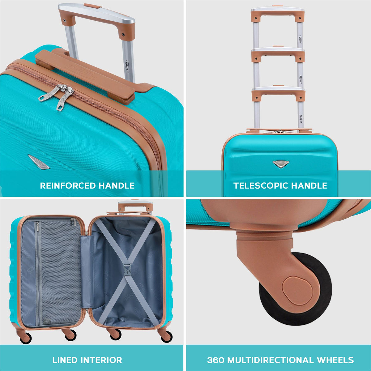 Set Of 3 Hard Shell Suitcase Cabin & Check In Cases With Tsa Lock - Overhead Cabin With Medium & Large Check-in Bag | Set of 3 | Aqua