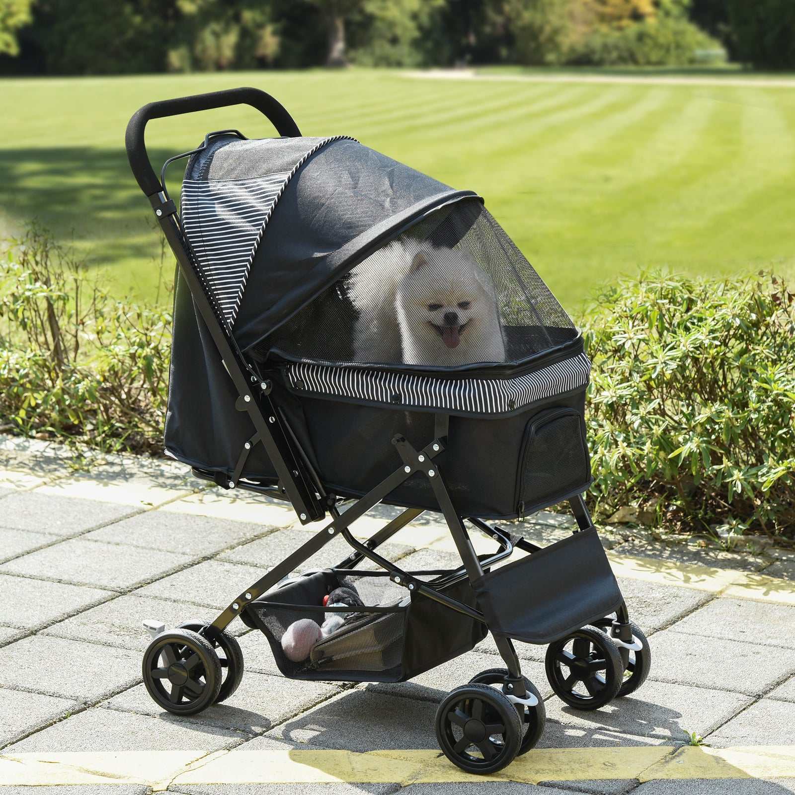 Pet Stroller Dog Foldable Travel Carriage With Reversible Handle | Black