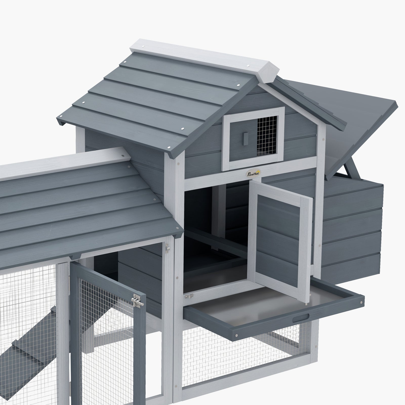 Pawhut Chicken Coop Hen Cage Small Animal Hutch Nesting Box Outdoor Run | Gray