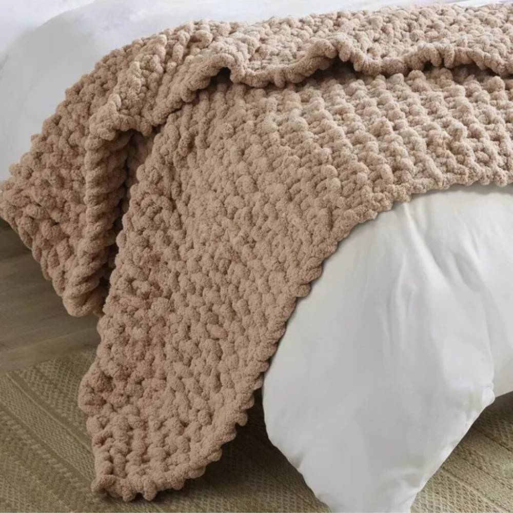 Stretchable Chunky Knit Handwoven Chenille Throw Blanket