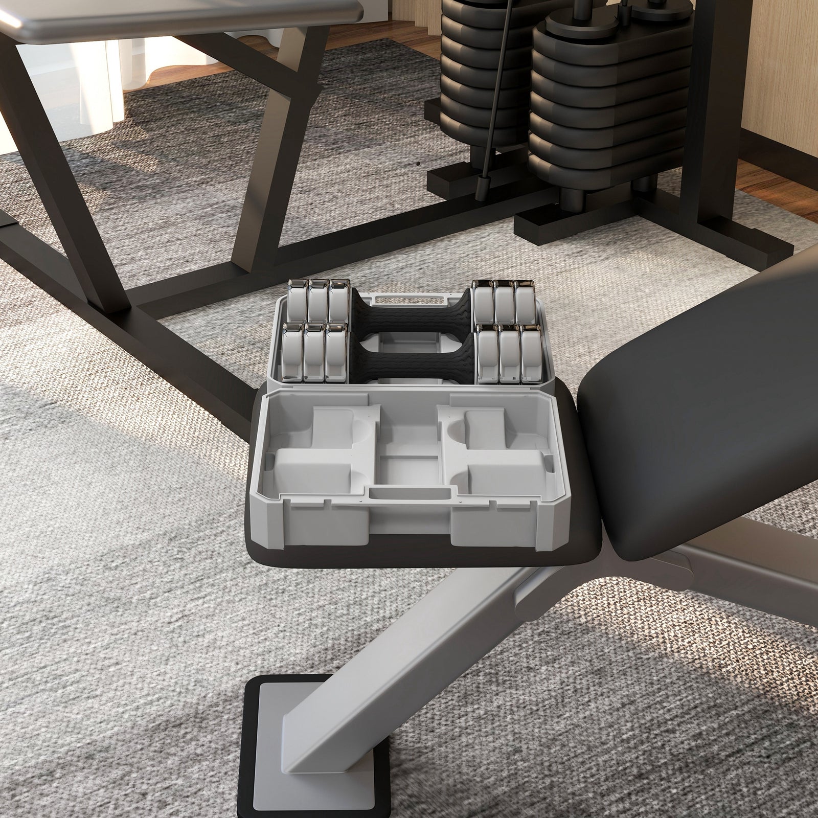 Adjustable Dumbbells Set Free Weights With Storage Box | Silver