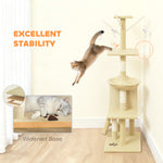 Cat Tree For Indoor Cats, 134cm Scratching Post Climbing Tower | Beige