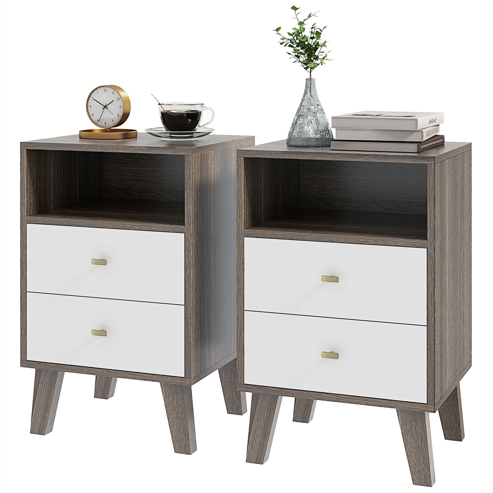 Bedside Tables Set Of 2, Modern Nightstand With 2 Drawers