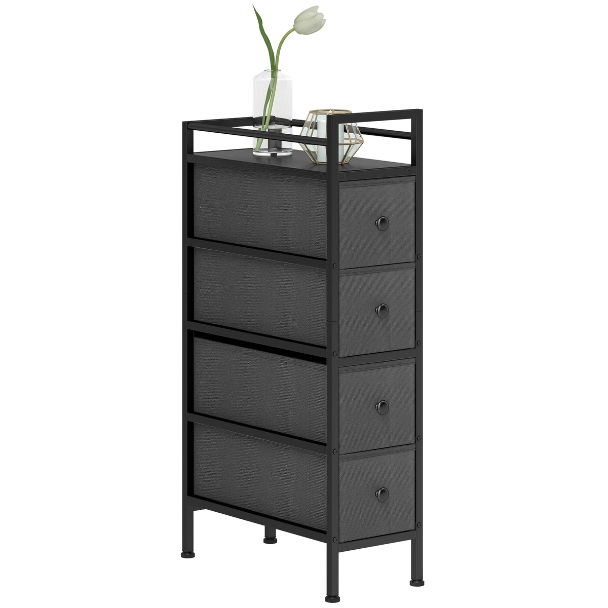 HOMCOM Narrow 4 Drawer Dresser With Steel Frame, Chest Of Drawers, Black