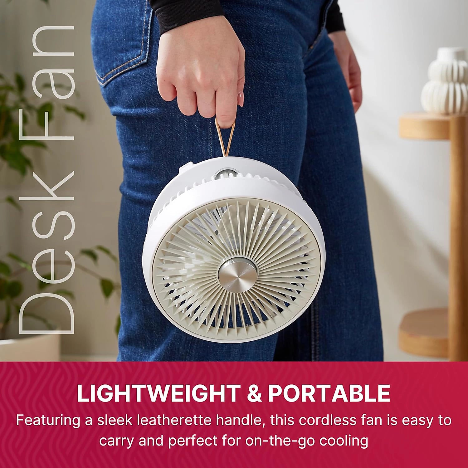 Rechargeable Desk Fan, Cordless Portable Quiet Fan, USB-C
