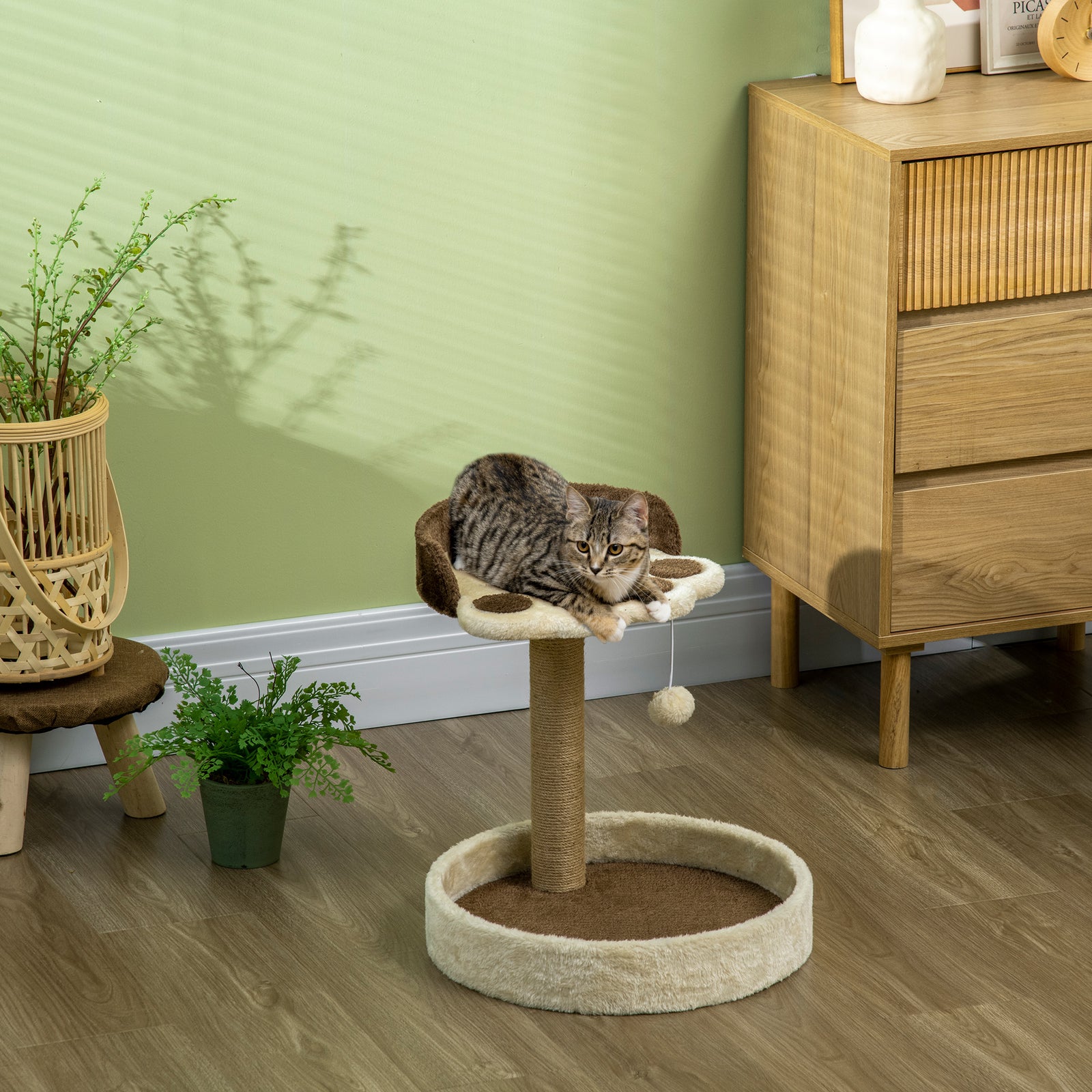 44cm Cat Tree With Sisal Cat Scratching Post, Toy Ball - Brown