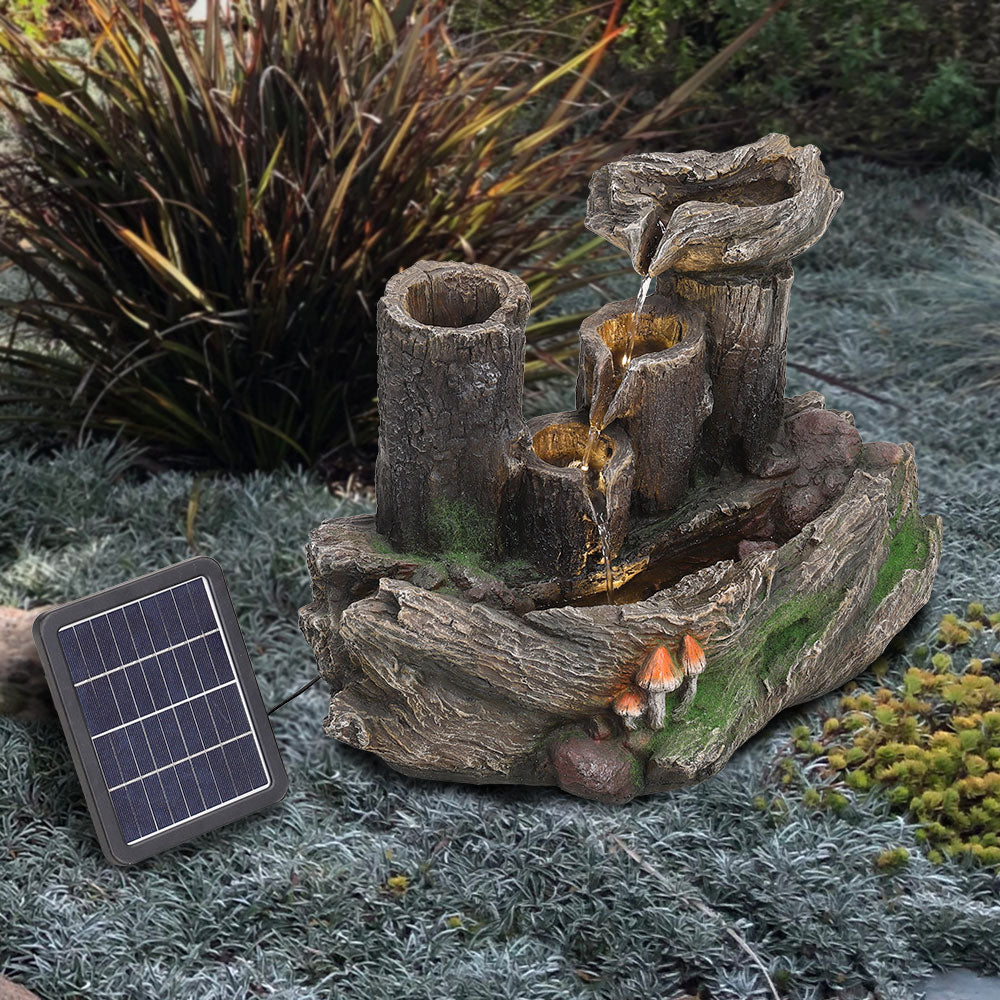 Solar Powered Resin Log Water Fountain