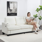 3 Seater Sofa, Fabric Sofa With Usb Ports And Cup Holders | White