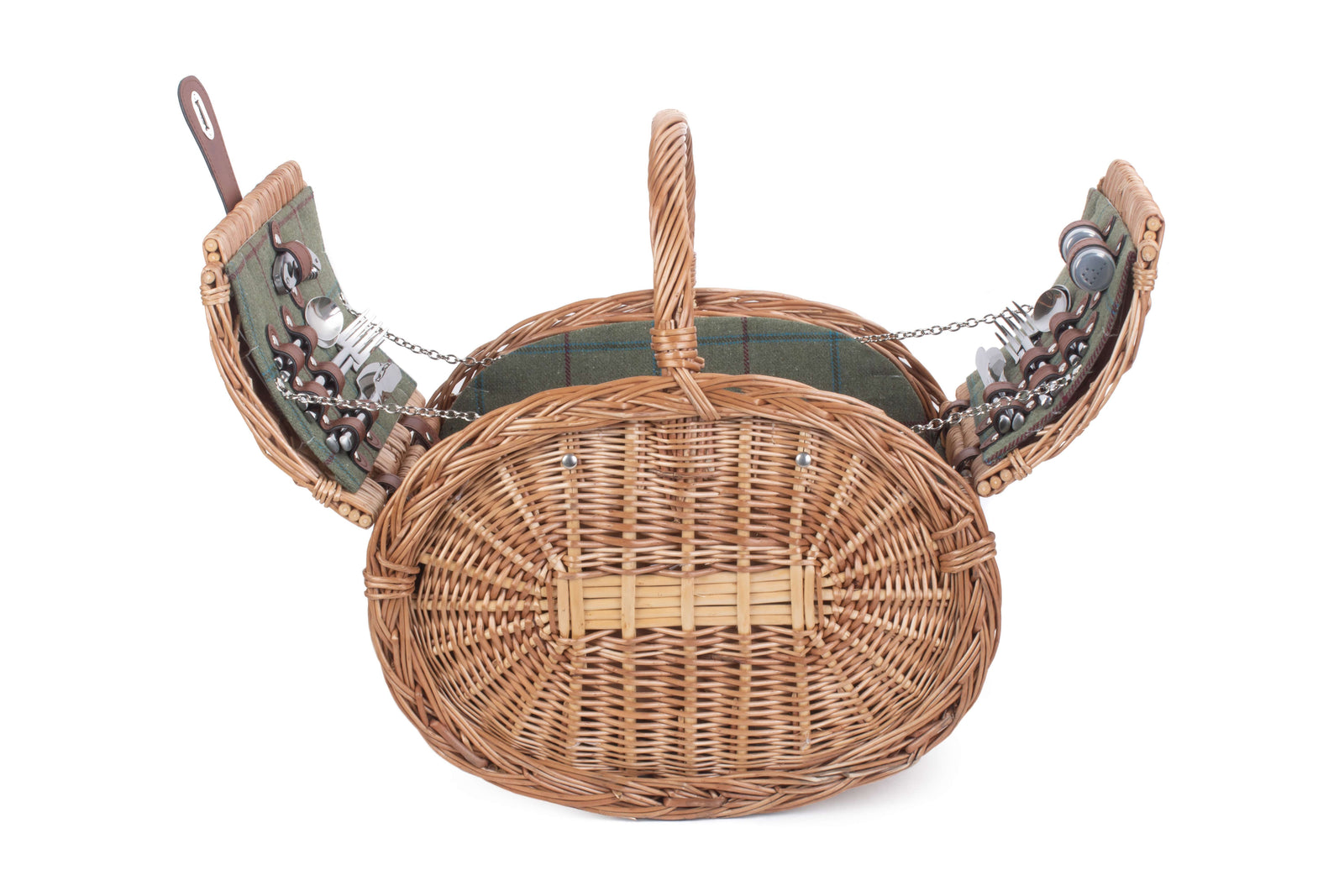 Oval 4 Person Green Tweed Picnic Wicker Basket
