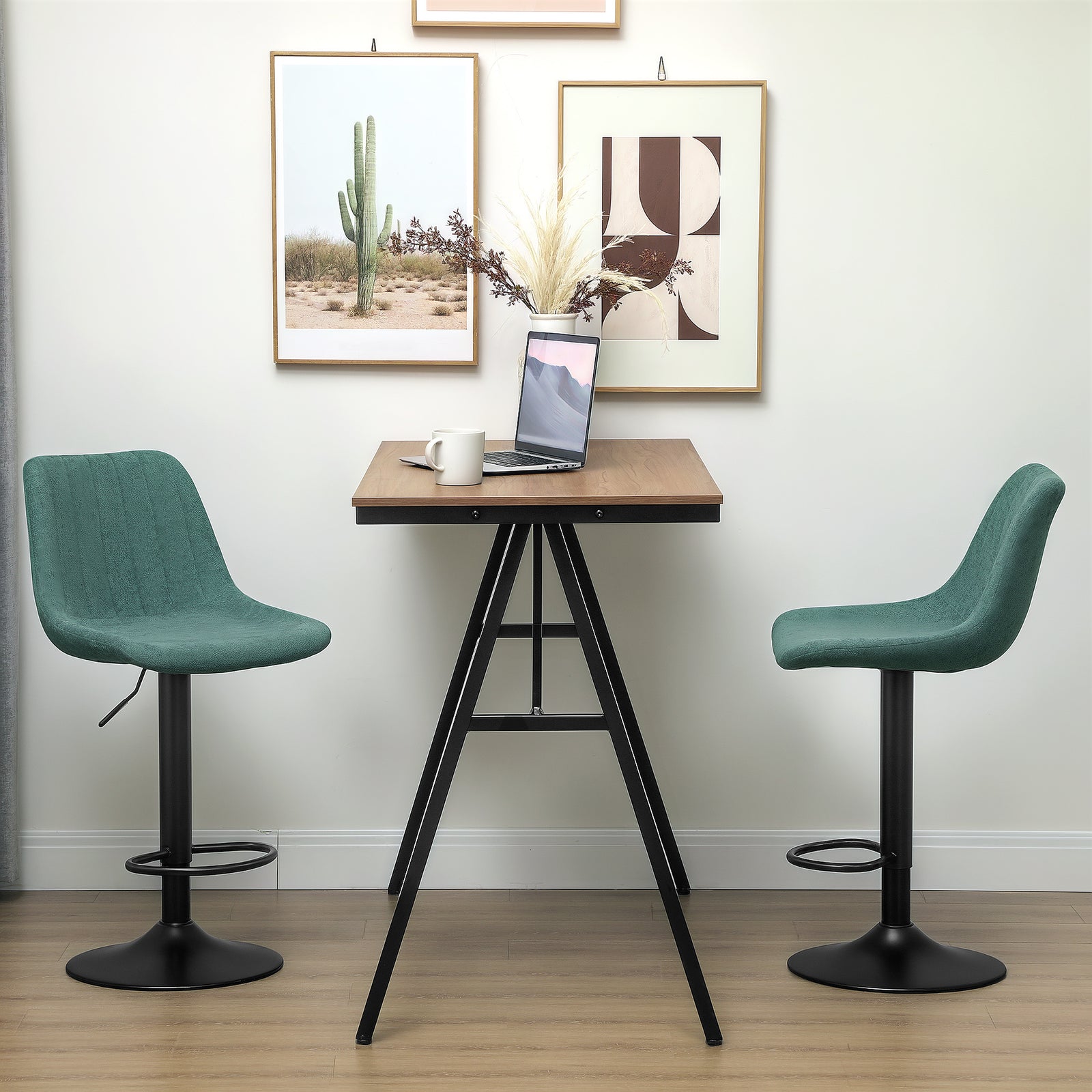 Bar Stools Set Of 2 Adjustable Swivel With Backrest | One Size | Green