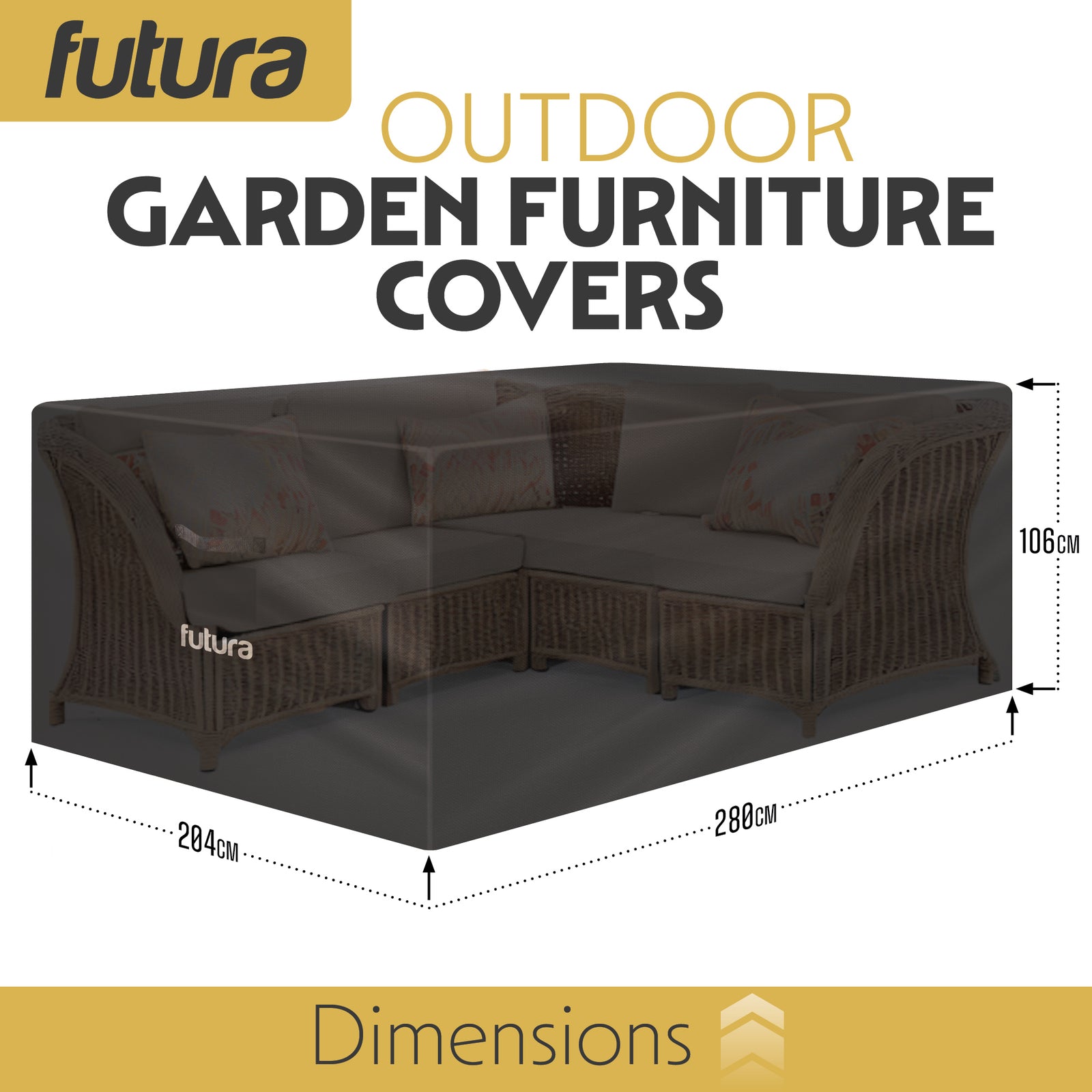 Rectangular Waterproof Garden Furniture Cover, Outdoor Patio Weatherproof Rattan Sofa Shield | 280 x 204 x 106cm | Black
