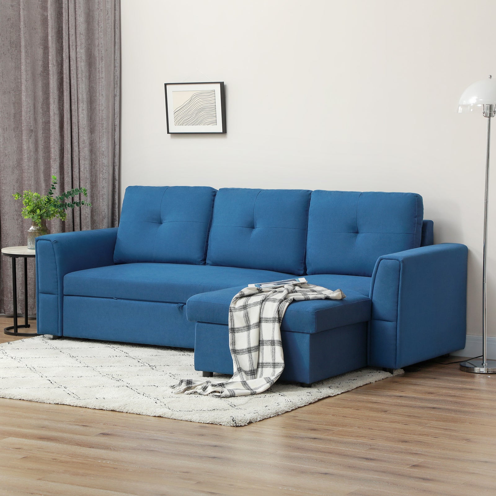 3 Seater Sofa Bed Convertible Pull Out Sofa With Storage | One Size | Dark Blue