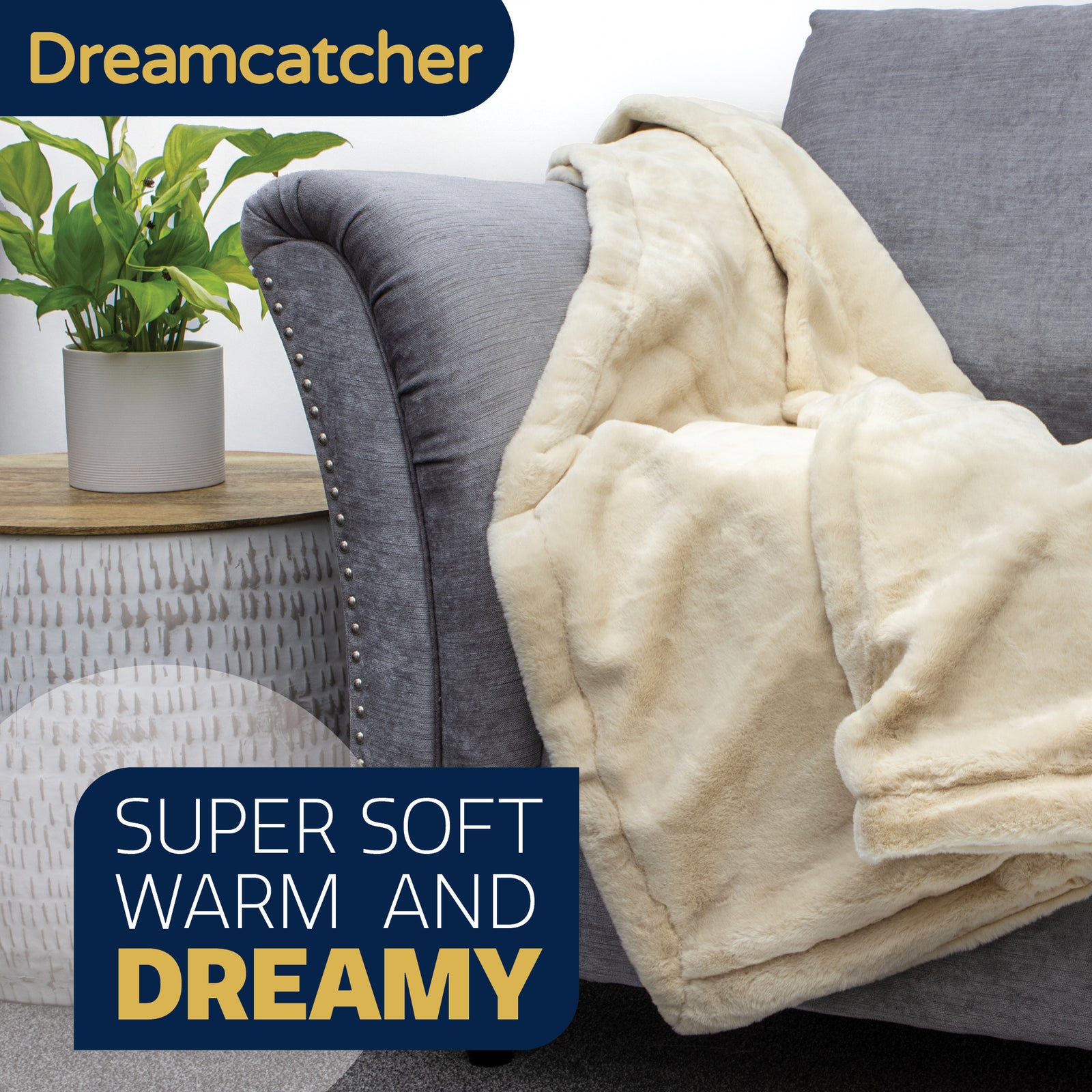 Blanket Throw Soft Faux Fur 160 X 130cm Fleece Overblanket Fluffy Blanket  For Sofa & Beds | L | Cream