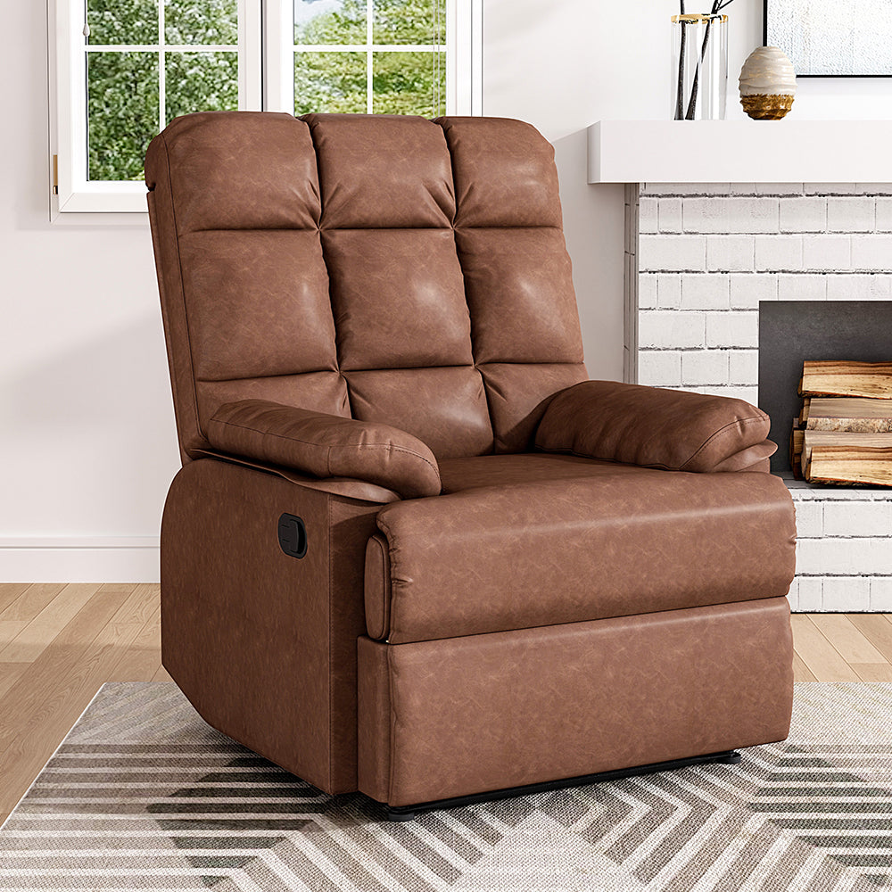 Faux Leather Recliner Armchair Modern Upholstered Lounge Chair With Adjustable Backrest & Footrest | Brown
