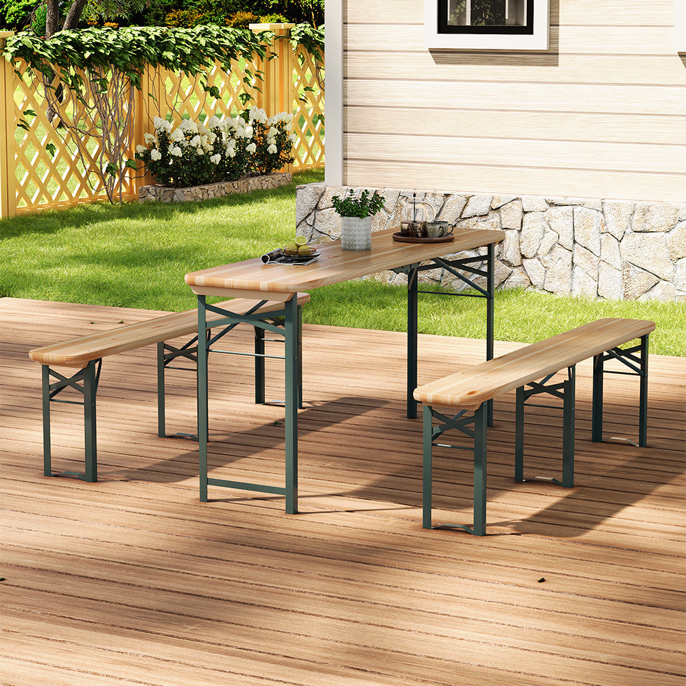 Outdoor Wooden 3-piece Garden Table Bench Furniture Set