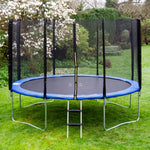 Acrobat Round Outdoor Trampoline With Blue Padding, Safety Enclosure And Ladder | 16ft | Blue