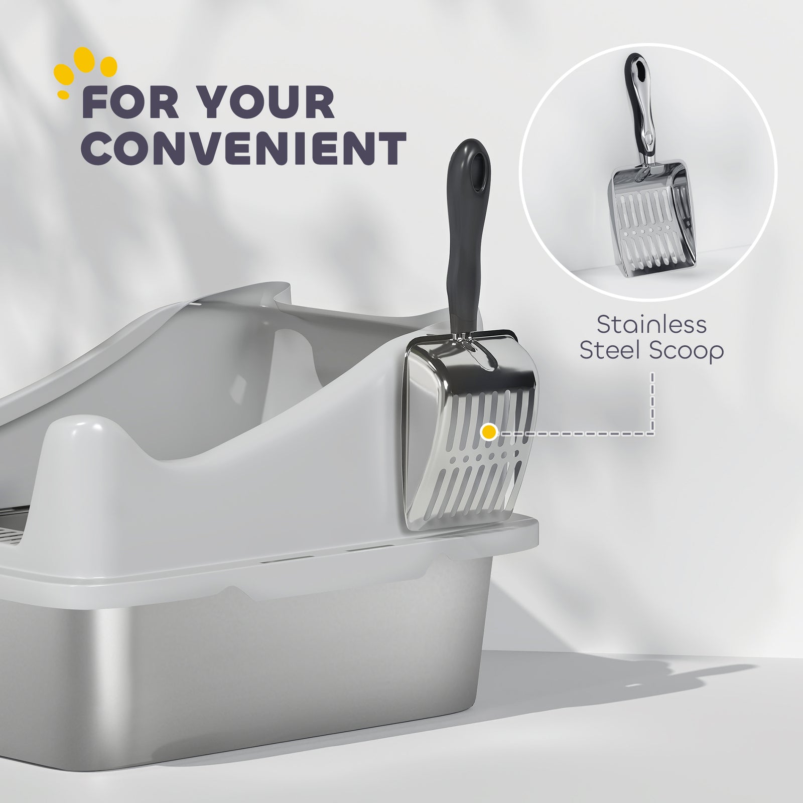 Stainless Steel Cat Litter Box With High Sides, 43 X 33 X 25 Cm | Grey