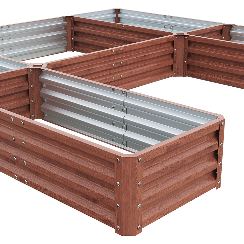 U-shaped Raised Garden Bed Metal Planter Box With 5 Compartments | Brown
